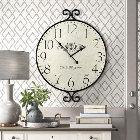 MODE HOME 24 Large Metal Wall Clock, Warm Gray Wrought Iron, Silent Non-Ticking Farmhouse Clock, Battery Operated for Living Room & Kitchen