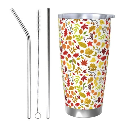 

Susaid Colorful Leaves Print 20oz Car Cup Insulated Coffee Cup Fully Spill Proof Travel Coffee Mug Stainless Steel Tumbler for Work Home Outdoor Car-Straw Three-piece Set