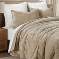 thumbnail image 4 of EVERGRACE Velvet Quilt Set King Size, Luxurious Soft Striped Channel Bedding Set, Lightweight Velvet Comforter for All Season, Oversized Bedspread Coverlet with 2 Matching Shams, Sand Dune, 4 of 8