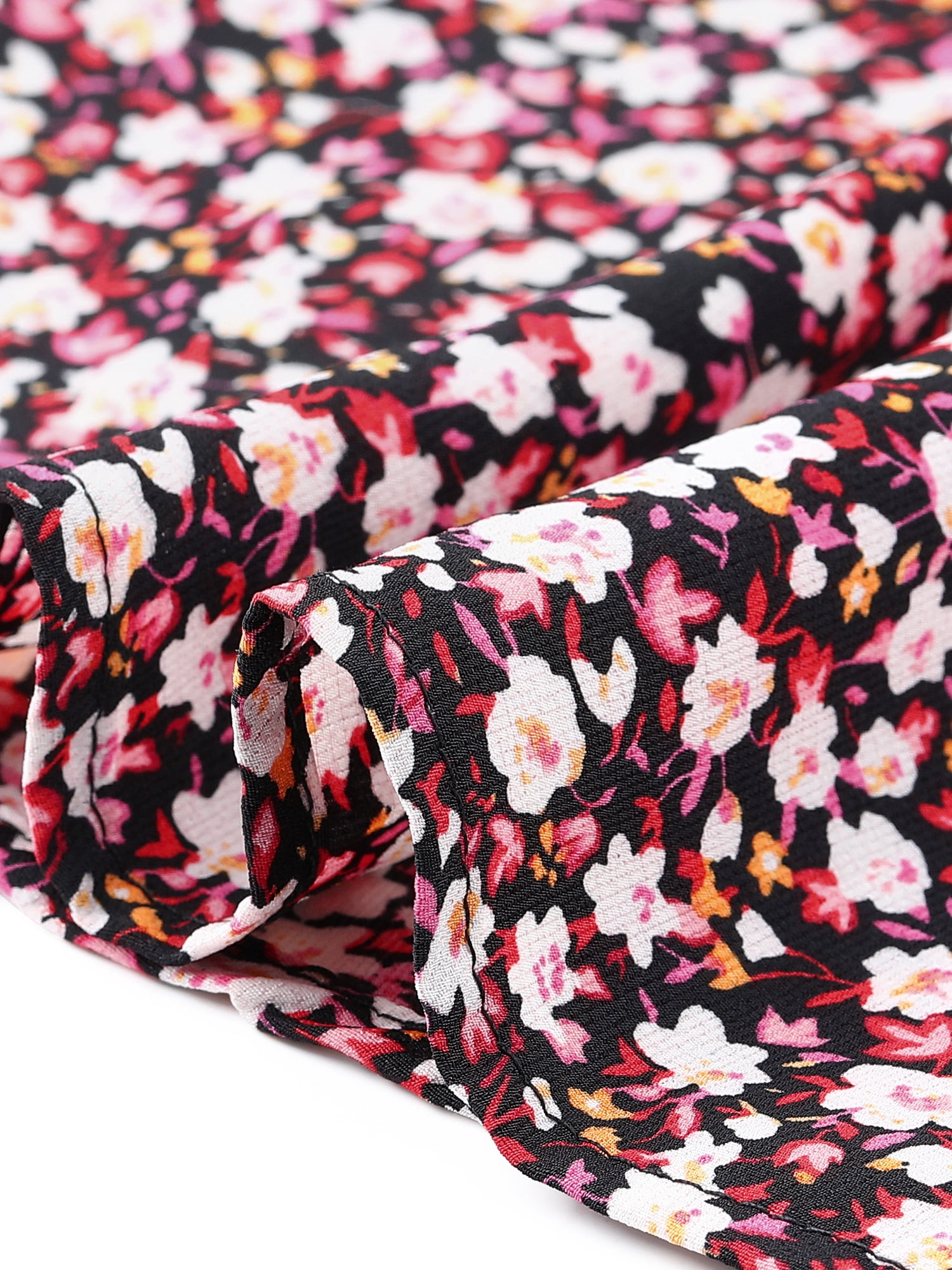 DARING DIVA Women's Plus Tops Floral V Neck Tulip Sleeve T-Shirt Summer Top 1X Black Red