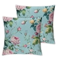 thumbnail image 2 of Acheng Bouquet Throw Pillow Covers Watercolor Luxury Flower Rose Chic Bud Delicate Leaf Square Pillow Cases Set of 2 for Decorative Cushion Bed Couch Sofa Pink White, 2 of 6