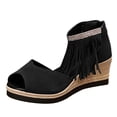 thumbnail image 5 of Rokment Women's Bling Rhinestones Fringe Platform Wedge Sandals Boho Beach Summer Fall Suede Peep Toe Espadrilles Chunky High Heels Dress Shoes Black Size 6.5, 5 of 6