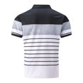thumbnail image 4 of Men's Polo Shirt Short Sleeve Striped Summer Lapel Casual Patchwork Holiday Shirts Tops, 4 of 4