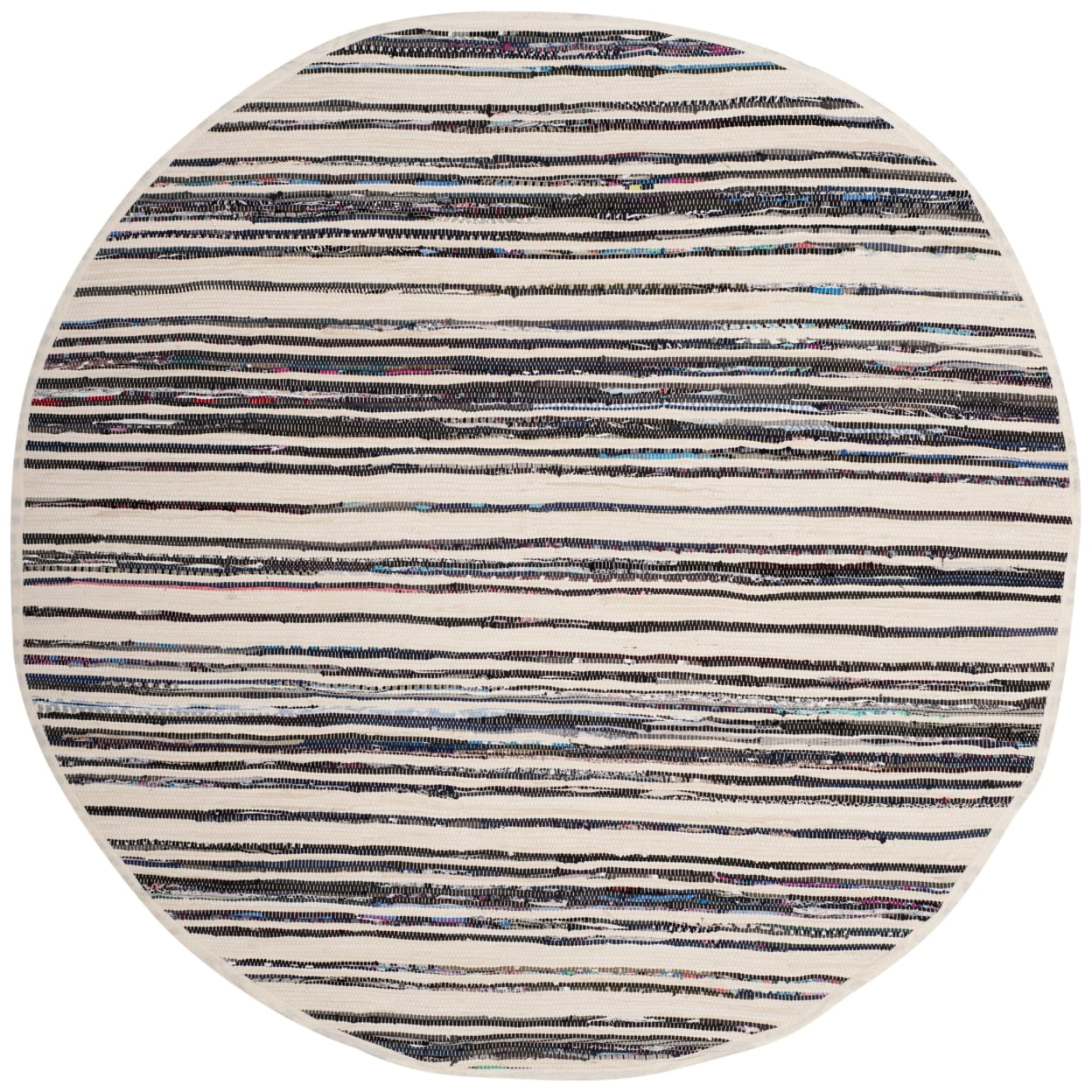 SAFAVIEH Rag Benton Striped Cotton Area Rug, Ivory/Charcoal, 4' x 6'