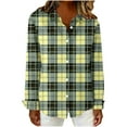 thumbnail image 6 of Lenpel Women's Plaid Shirts Plus Size Long Sleeve Button down Collared Curved Hem Casual Tops Loose Fashion Blouses(Yellow,Small), 6 of 6