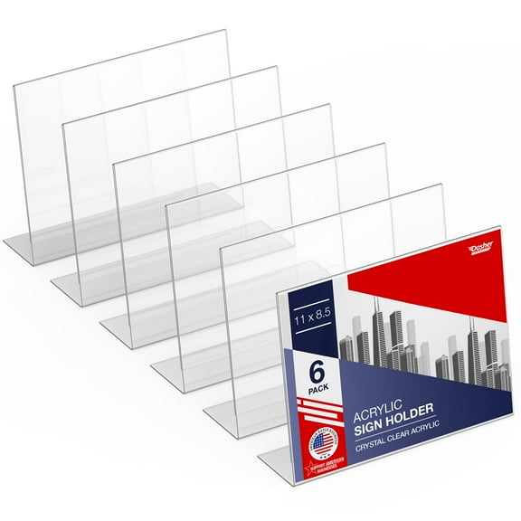 Acrylic Sign Holder 11 x 8.5 - Acrylic T Shape Table Top Display Stand, 6 Pack, Double Sided, Bottom Load, Landscape Style Menu Ad Frame. Perfect for Restaurants, Promotions, Photo Frames, Classroom
