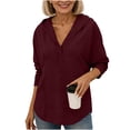 thumbnail image 2 of Sheghy Cute Hoodies 100% Cotton Women Casual Fashion Long-sleeved Solid Color Hooded V-Neck Top Wine L, 2 of 8