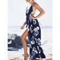 thumbnail image 3 of Vestido de fiesta maxi dividido con estampado floral sin espalda y cuello en V profundo sexy para mujer L ER, 3 of 5