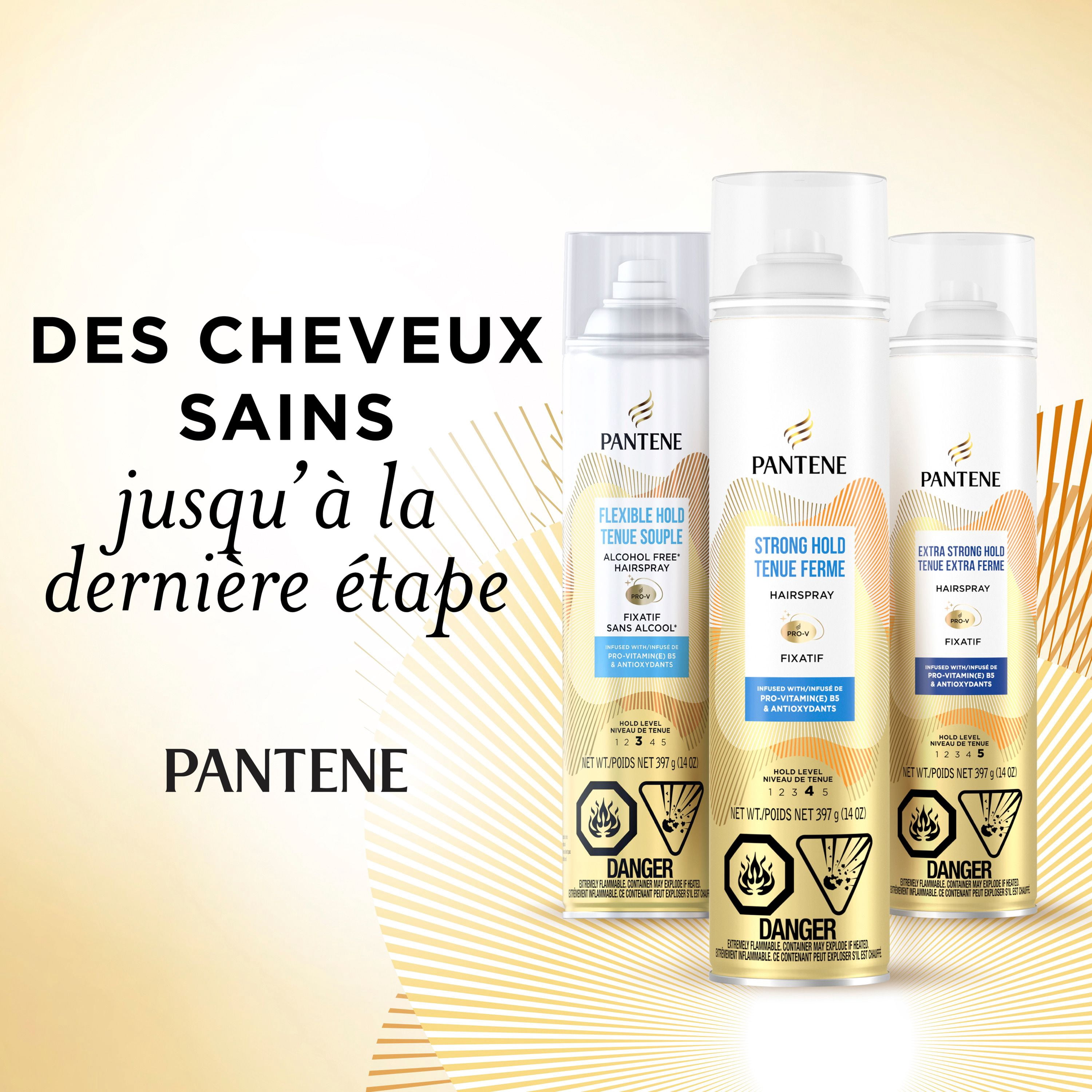 Fixatif à tenue ferme Pantene, niveau 4, formule riche en nutriments avec provitamine B5