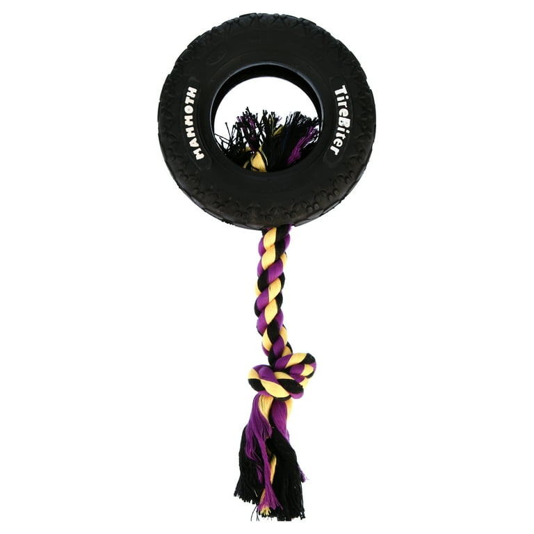 Dog toy tire top on a rope