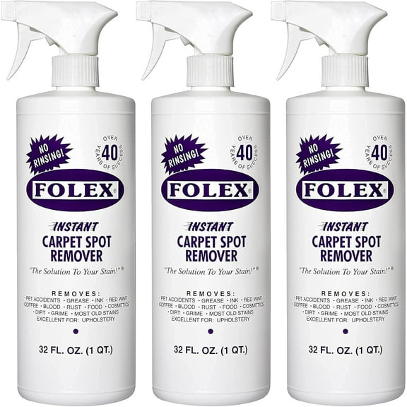 3 Pack Folex Instant Carpet Spot Remover Carpet Cleaner - 32 oz - Removes Pet Accidents, Grease, Red Wine and More