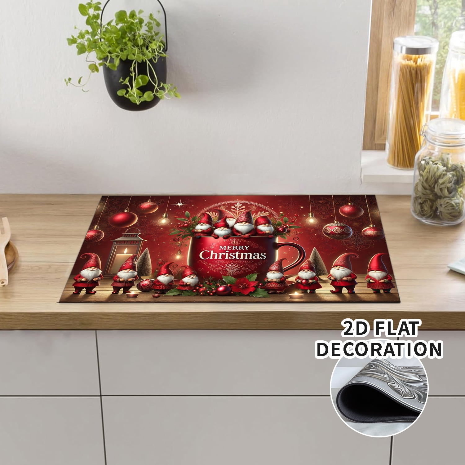 Stove Top Cover for Electric Stove- Christmas coffee cup pattern Ceramic Stove top Cover, Heat Resistant Glass Cooktop Cover, Flat RV Range Stovetop Protector, Dish Drying Mats for Kitchen