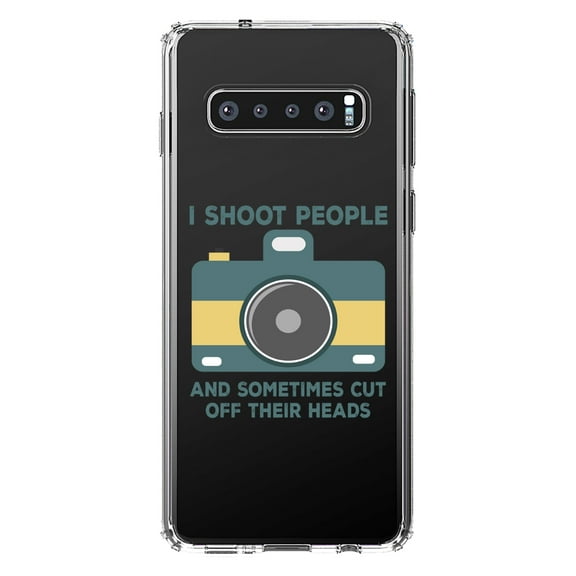 DistinctInk Clear Shockproof Hybrid Case for Samsung Galaxy S10  PLUS (6.4" Screen) - TPU Bumper Acrylic Back Tempered Glass Screen Protector - I Shoot People - Photography