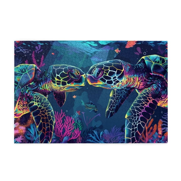 1000 PCS Two Sea Turtle Couple Jigsaw Wooden Puzzles 1000 Pieces,Stunningly Vibrant Colors,Classic Sea Turtle High Difficulty Puzzle 1000 Piece,Gift For Sea Turtle Lovers,Unique And Beautiful Design