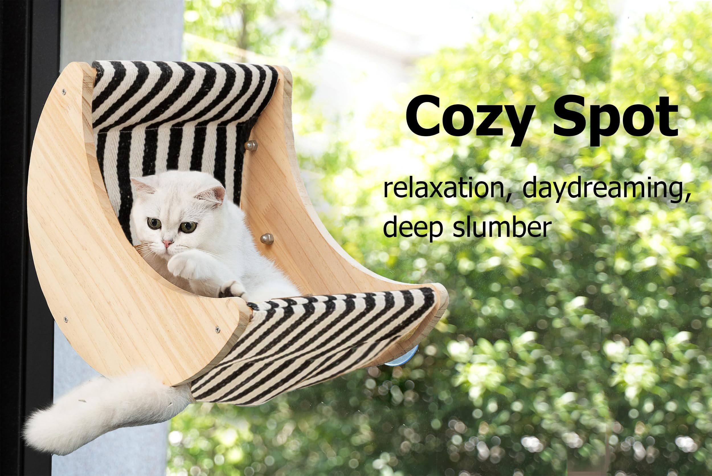 Window Cat Beds For Indoor Cats Perches Moon Shelves Mounted With Strong Suction Cups Seat Sleep And Watch Birds(stripe)
