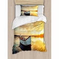 thumbnail image 3 of Lake House Duvet Cover Set Queen Size, Small Boat on the Water with Horizon and Overcast Dramatic Sky Harbor Home, Decorative 3 Piece Bedding Set with 2 Pillow Shams, Pale Yellow, by Ambesonne, 3 of 3