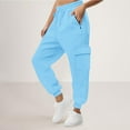 thumbnail image 4 of Pant for Women Joggers For Women Dress Pants Women Women'S Elastic Lace-Up Casual Solid Color High-Waisted Zipper Pocket Tapered Sweatpants Sky Blue M, 4 of 7