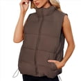 thumbnail image 3 of Chaleco Acolchado para Mujer, Abrigos de Abrigo, Chaquetas y Abrigos con Bolsillos. Marrón XL, 3 of 8