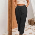 thumbnail image 6 of Women Casual Elastic Waist Linen Crop Pants Wide Leg Loose Side Lace Palazzo Pants with Pockets Summer Beach Gauze Trousers, 6 of 7