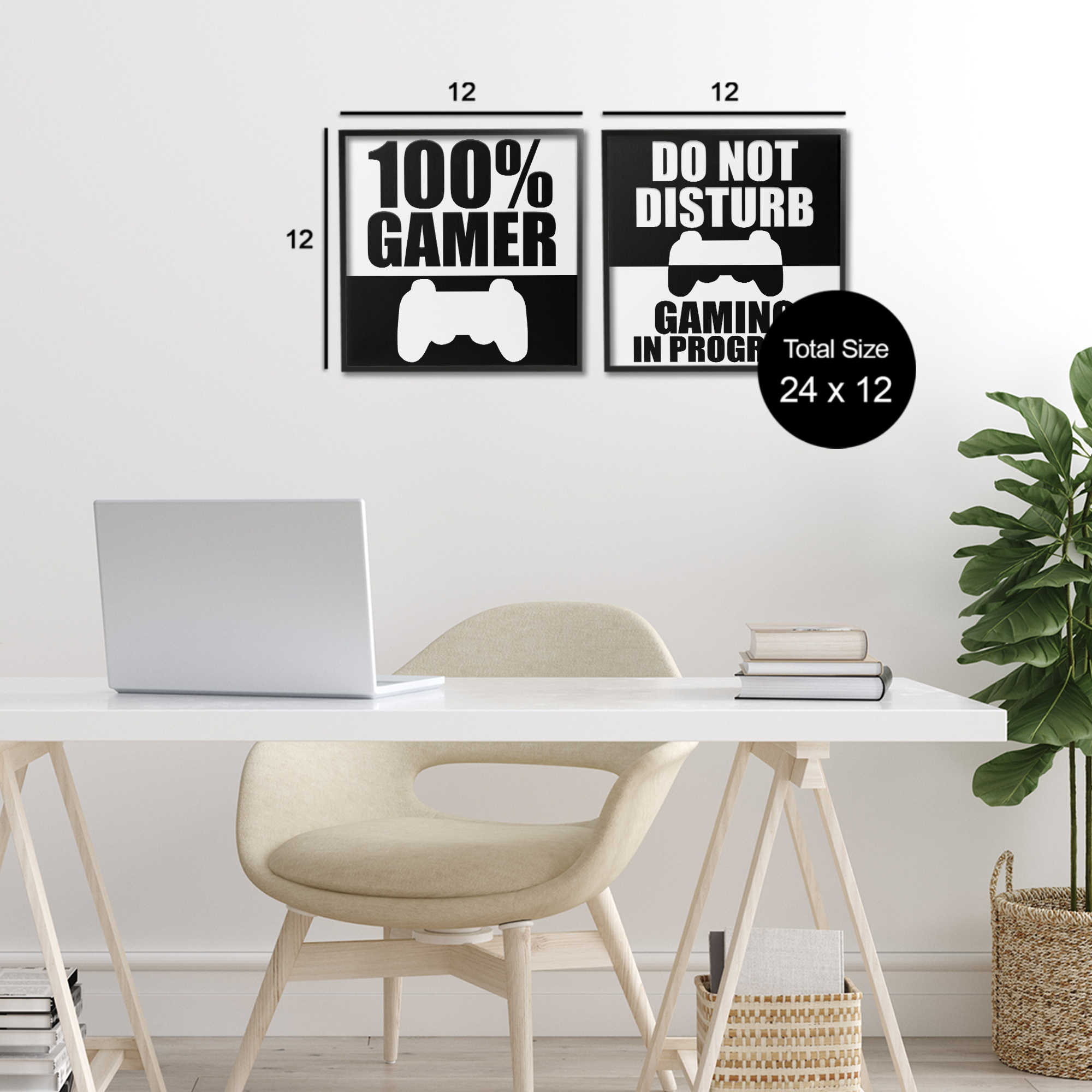Competitive Gamer Black & White 2 Piece Black Framed Giclee Art Set, design by Kim Allen