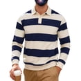 thumbnail image 6 of Umfun Men's & Big Men's Striped Rugby Shirt Long Sleeve Collared Pullover Top Casual Sporty Knit Sweater for Autumn Winter Daily Wear, 6 of 9