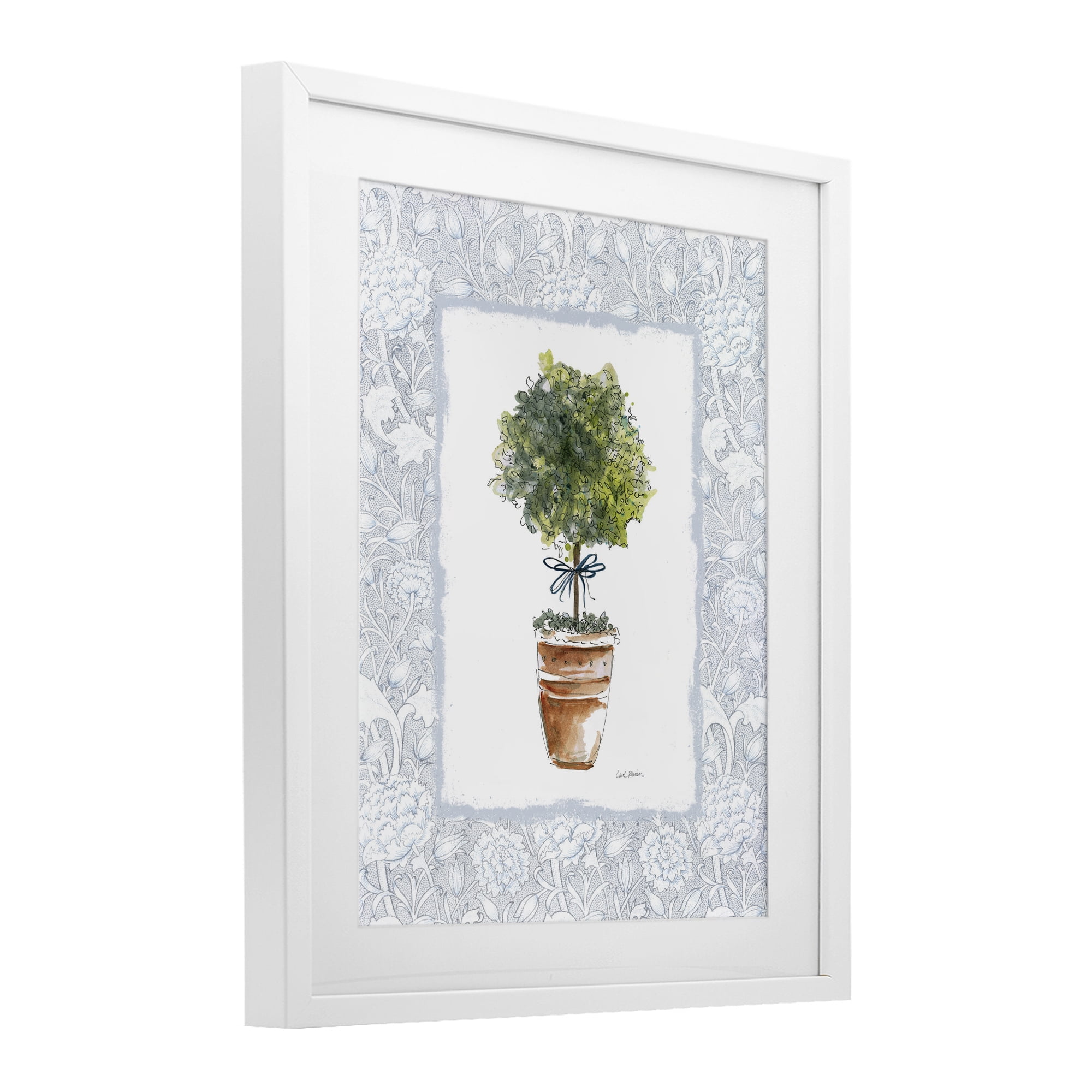Stupell Industries Potted Topiary in Terracotta White Framed Print Under Glass, design by Carol Robinson