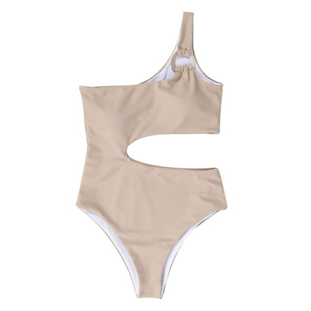 Traje de baño de una pieza para mujer, traje de baño de canalé ahuecado con un solo hombro