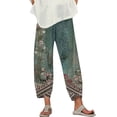 thumbnail image 2 of ITSAME Womens Plus Size Wide Leg Pants Elastic Waist Floral Print Lightweight Ladies Loose Casual Pants Green Size 5XL, 2 of 6