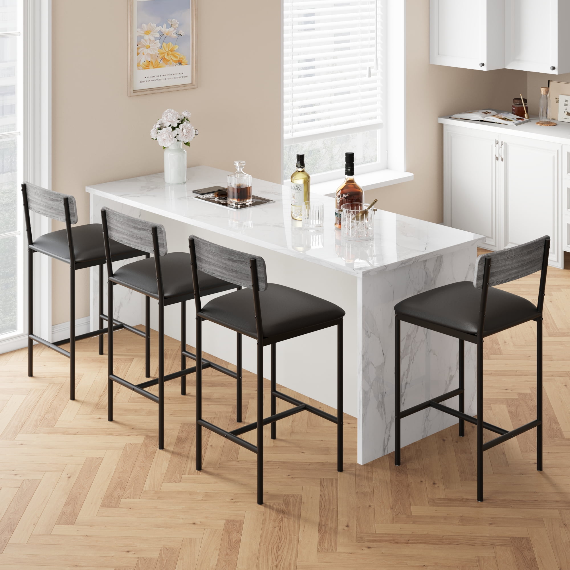COZONY Set of 2/4 Bar Stools, Counter Height with Back & Upholstered Seat, Footrest for Kitchen Island, Bars