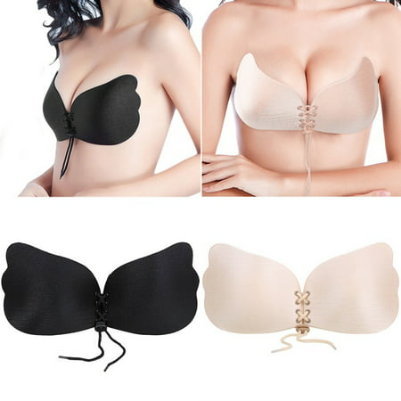 Women Push-Up Brassiere Backless Strapless Self-Adhesive Gel Stick Invisible (Best Stick On Bra For Small Bust)