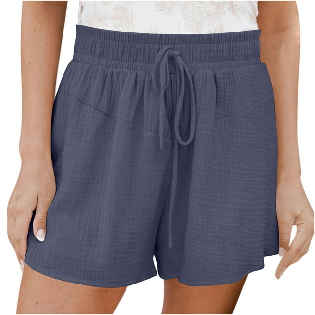 Yuyuzo Plus Size Shorts for Women Casual Loose Summer Drawstring Waisted Wide Leg Solid Color Lounge Shorts