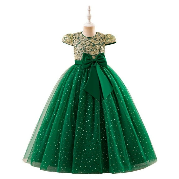 Girls Elegant Princess Tulle Dress with Sequin Bodice Big Bow Short Sleeve Formal Gown for Party Wedding Birthday