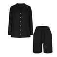 thumbnail image 4 of Xuniizn Linen Sets for Women 2 Piece Plus Size Casual Button Down Long Sleeve Shirts with Elastic Waist Shorts Soft Cozy Lightweight Beach Holiday Suits, S-5XL, 4 of 9
