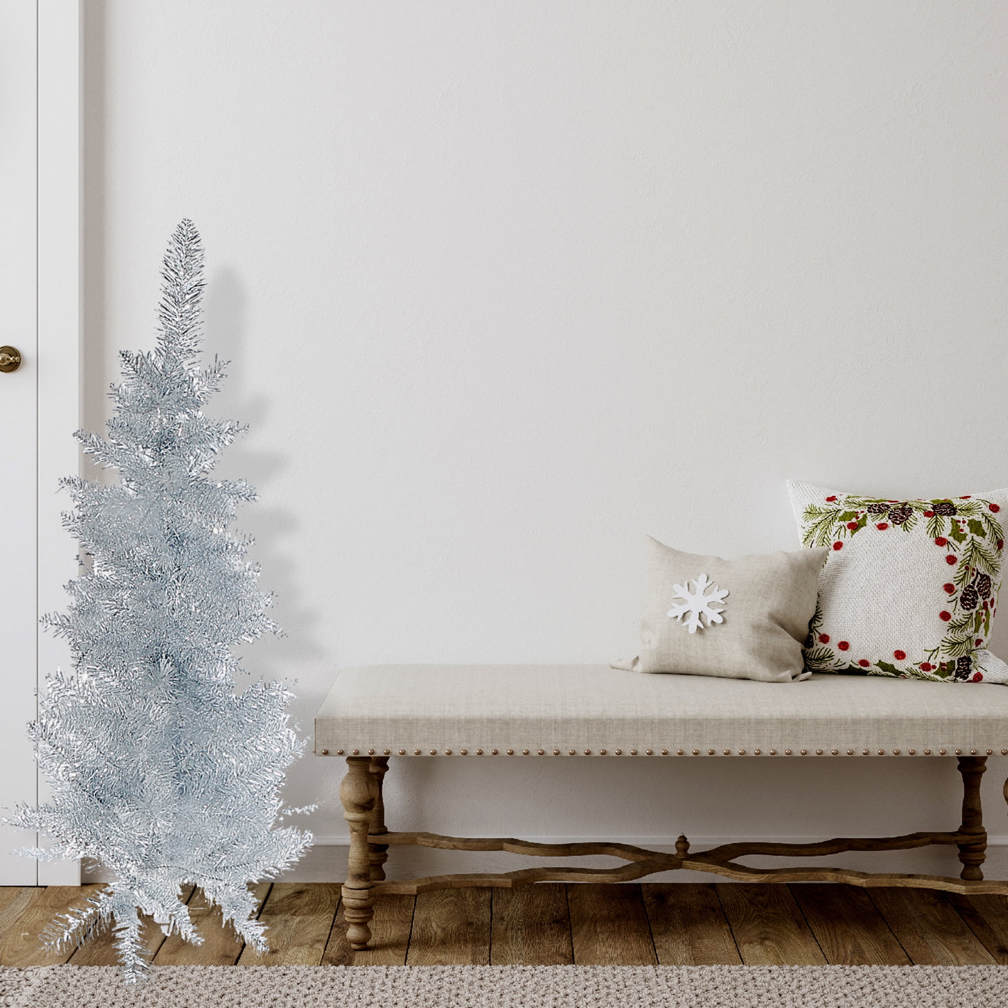 3 Silver Tinsel Christmas Tree 120 Normal Tip W/Plastic Stand