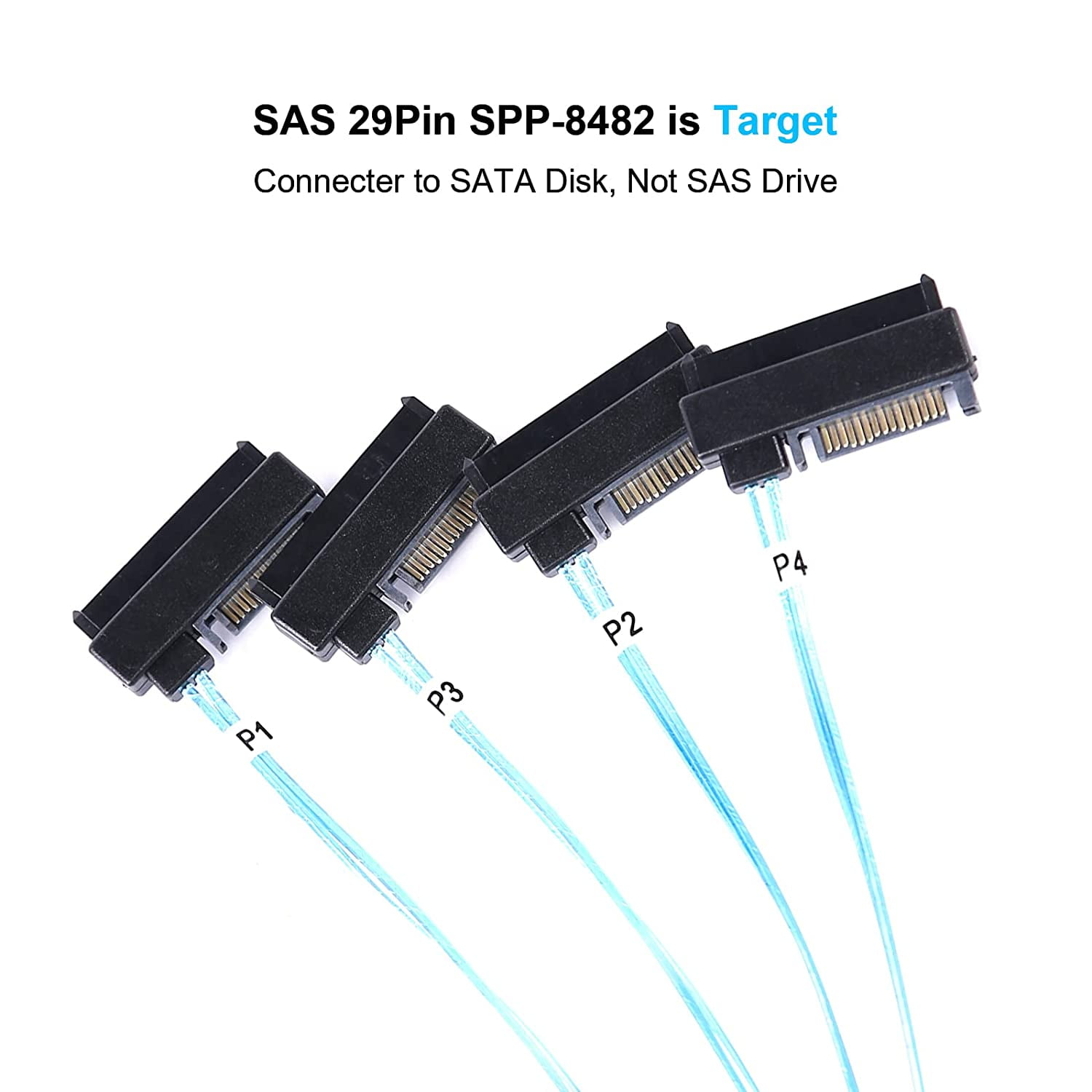 HRTGFD-Mini SAS to SAS Cable: 1M SFF-8643 to SAS SFF-8643 to SFF-8482 Connector 4X SFF-8482 with SATA Power Adapter Cable (3.3FT)