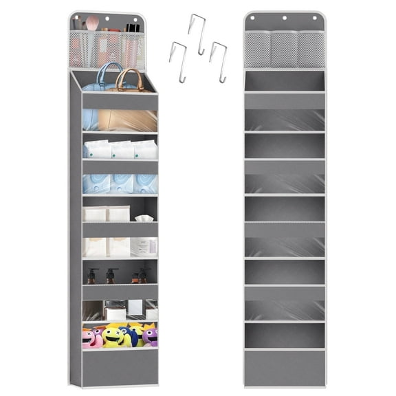 GYDEK Over The Door Organizer Storage, 1 Pack 6-Tier Large Capacity Hanging Door Organizer with Clear Window for Kids Toys, Shoes, Diapers (Gray)