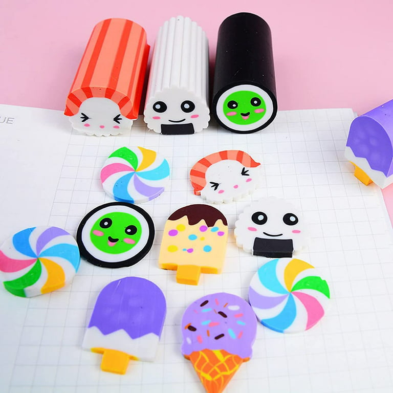 Pencil Erasers For Kids, 6 Fun Party And School Supplies, Kawaii