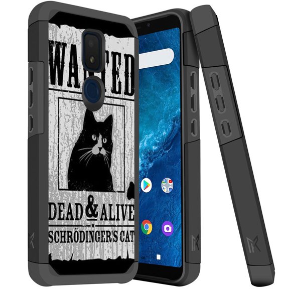 ANJ  Dual Layer Shockproof Hybrid Case   [Tempered Glass] Cover for Cricket Icon 3, Splendor, AT&T Motivate 2 - Wanted Cat