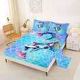 thumbnail image 2 of Castle Fairy Watercolor Mermaid Cat Bed Sheets 4-Piece,Glitter Scale Seashell Pattern Full Size Sheets,Blue Rainbow,1 Fitted Sheet,1 Flat Sheet and 2 Pillowcases, 2 of 6