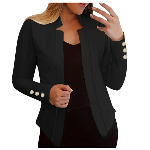 Hpapadks Blazers for Women Formal Solid Long Sleeve Outerwear Trench Cardigan Suit Jacket Black L
