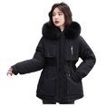 thumbnail image 2 of Babysbule Winter Jackets for Women Clearance Womens Winter Jacket Warm Overcoat Slim Fur-Collar Zipper Thicker Coat Outwear, 2 of 9