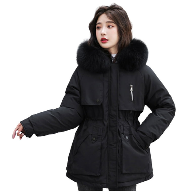 Babysbule Winter Jackets for Women Clearance Womens Winter Jacket Warm  Overcoat Slim Fur-Collar Zipper Thicker Coat Outwear