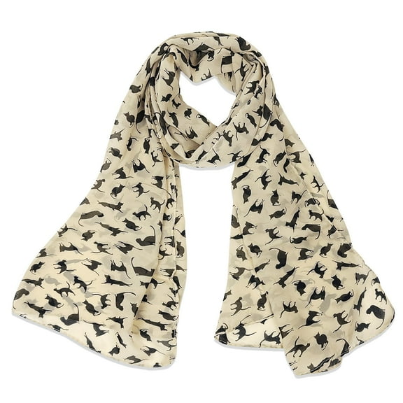 Wrapables Lightweight Cat Print Chiffon Long Scarf, Beige