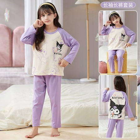 

Anime Sanrios Parent-child Long Sleeved Home Clothing Cartoon Kuromi Hellokittys Cute Girl Fashion Printed Top Pants Pajama Set