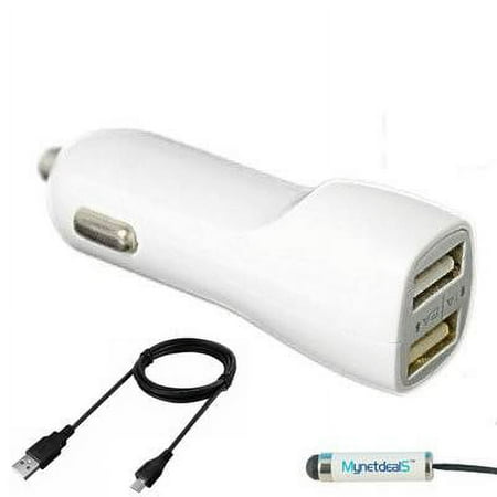 2.1Ah Micro USB Car/ DC Charger for Vivo V7+ X20 Plus X20 Y69 Y53 X9s Plus X9s V5s V5 V5 Plus (Dual USB Port Charging Cable included) - White + MND Stylus