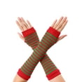 thumbnail image 1 of Unique Bargains Paire de Gants pour Femmes à Rayures en Tricot Sans Doigts Longueur Coude Rouge Vert, 1 of 6