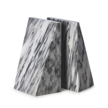 Bey Berk Handcrafted Carrera Marble Bookends, Wedge Design, Set of 2, 6