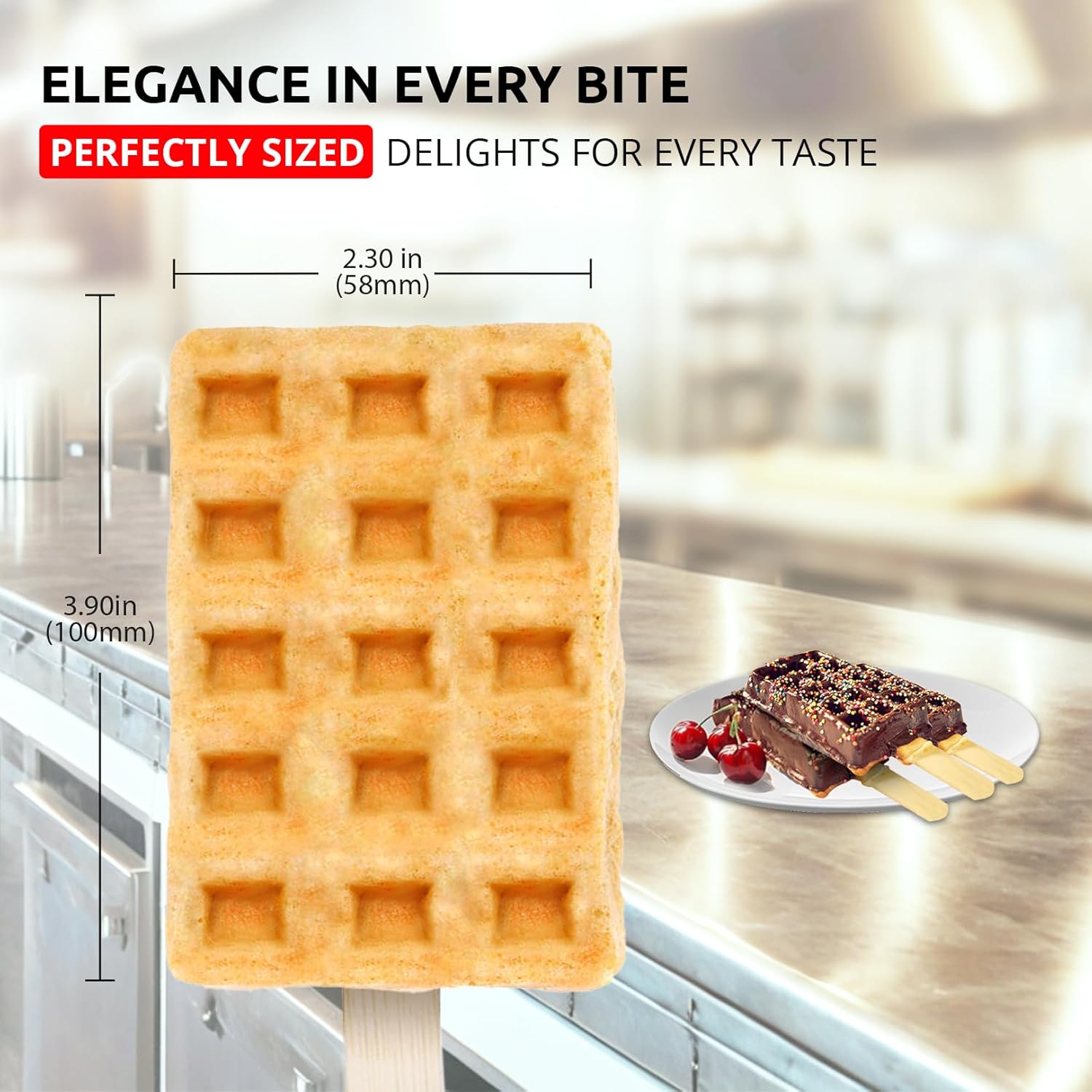 ALDKitchen Belgian Waffle Maker Thick | Press Type | Professional Use | Stainless Steel | Nonstick | 110V (6 Waffle on a Stick)