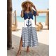 thumbnail image 2 of Nuevos vestidos de vacaciones para mujer, elegantes vestidos midi con estampado de ancla, vestidos femeninos de manga corta, ropa oversize de moda, verano 2024, 2 of 5