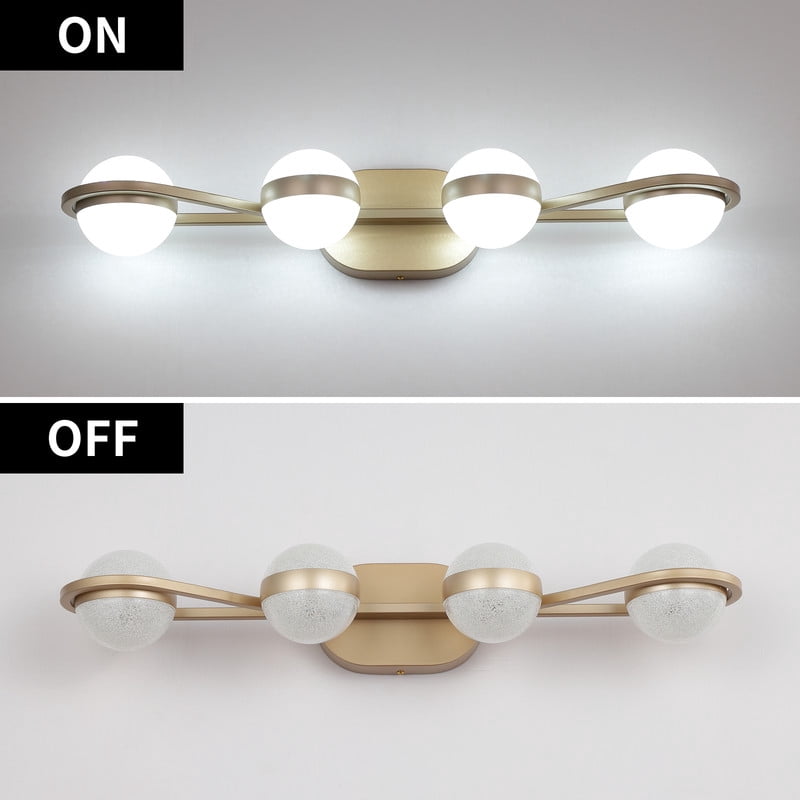 28" Gold 4-Light LED Bathroom Vanity Light Fixture, Modern Wall Mounted Lighting with Crystal Sand Acrylic Shades, Bathroom Light Fixtures Over Mirror for Vanity, Bedroom, Powder Room